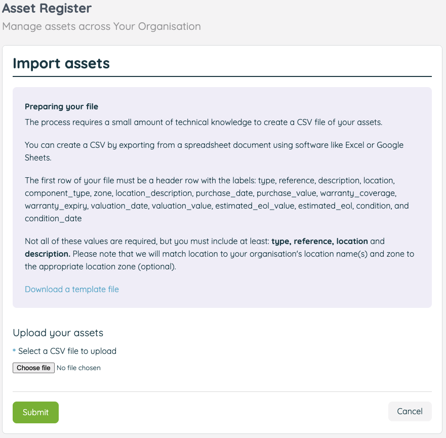 How can I import a list of my existing assets?