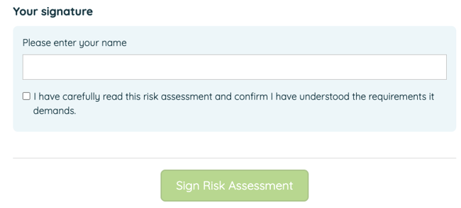 How do I sign a health &amp; safety risk assessment to confirm that I 