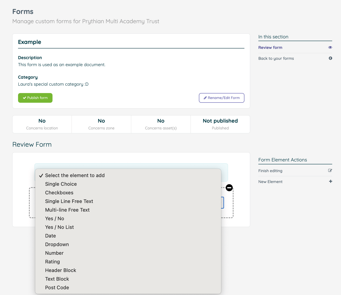 How can I create a custom form for my organisation?