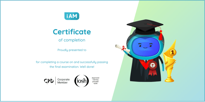 Image showing blank course completion certificate with CPD and IOSH logos