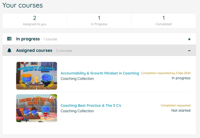 Image showing how courses assigned to you will appear on your new LMS dashboard