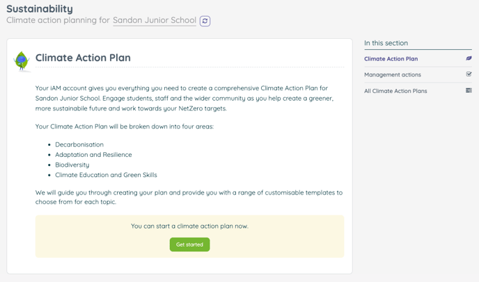 Image showing the start page for a single location's climate action plan