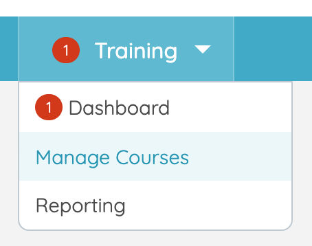 Image showing the training dropdown menu with the manage courses option highlighted