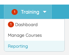 Image showing the training dropdown menu with the reporting option highlighted